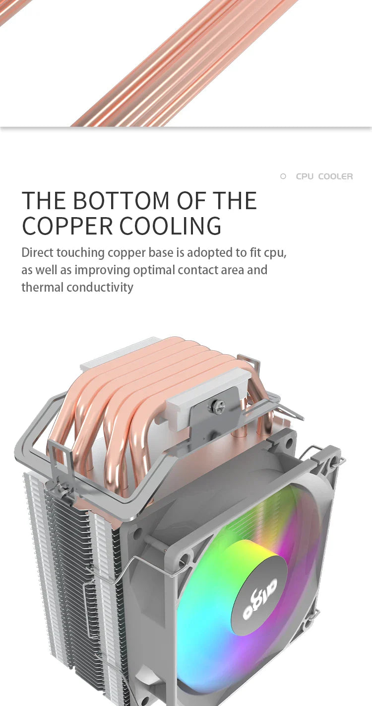 Aigo CPU Cooler — 2/4/6 Heat Pipe Radiator with 3-Pin PWM Silent RGB Fan for Intel LGA 1700/1150/1155/1156/1366 & AMD AM2/AM3/AM4