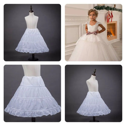White Children’s Petticoat - A-Line 3-Hoop Lace Trim Crinoline Skirt