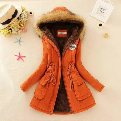 2024 Women's Winter Cotton Jacket – Slim Fit Hooded Parka, Embroidered Padded Warm Casual Overcoat
