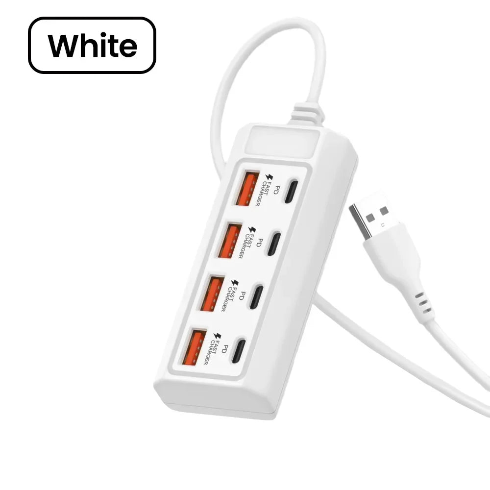8-in-1 USB Power Outlet Adapter - 25W Fast Charging Docking Station with USB Splitter & Extension Socket