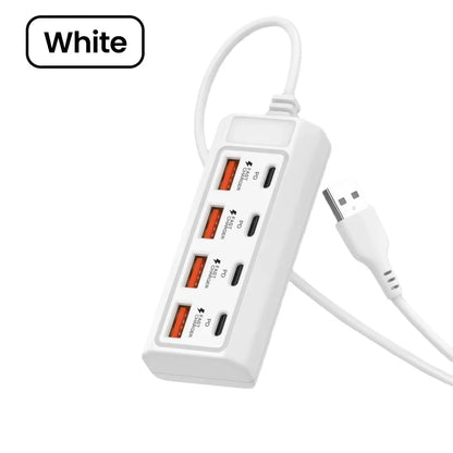 8-in-1 USB Power Outlet Adapter - 25W Fast Charging Docking Station with USB Splitter & Extension Socket