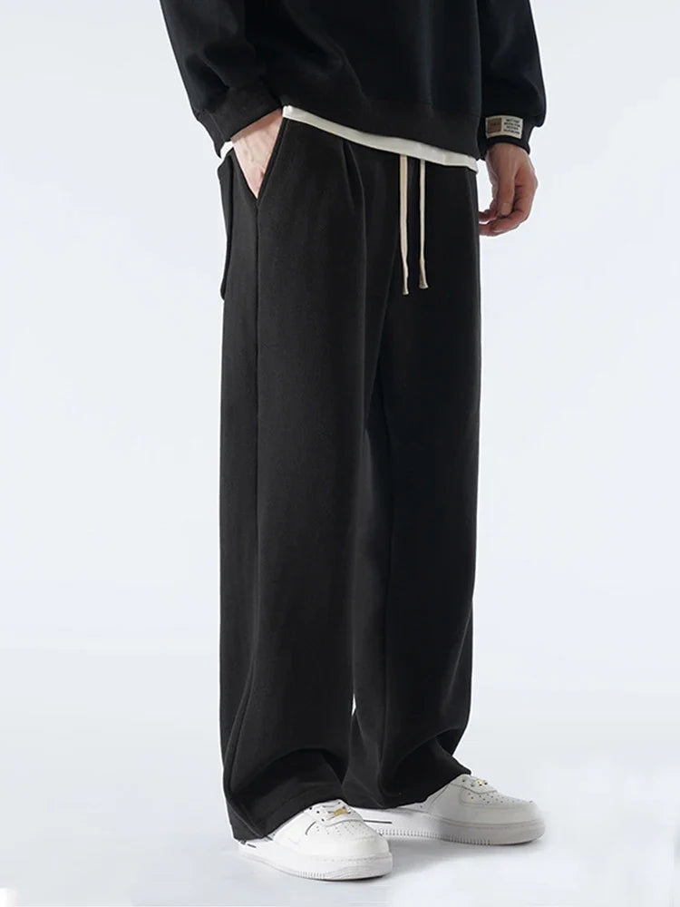 Winter Men’s Korean Fashion Fleece Sweatpants – Thick Warm Wide Leg Loose Thermal Track Pants