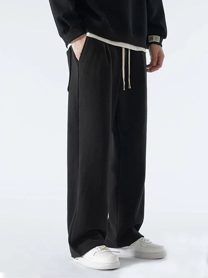 Winter Men’s Korean Fashion Fleece Sweatpants – Thick Warm Wide Leg Loose Thermal Track Pants