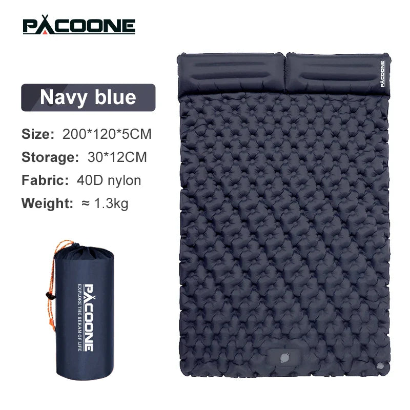 PACOONE Outdoor Camping Double Inflatable Mattress - Extra Wide Ultralight Folding Sleeping Pad