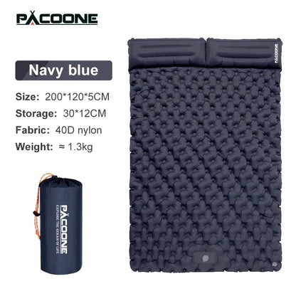 PACOONE Outdoor Camping Double Inflatable Mattress - Extra Wide Ultralight Folding Sleeping Pad