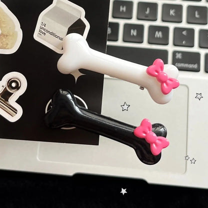 Kawaii Bow Dog Bone Hair Clips – Cute Black & White Bone Hairpins for Girls, Duckbill Barrettes Accessories