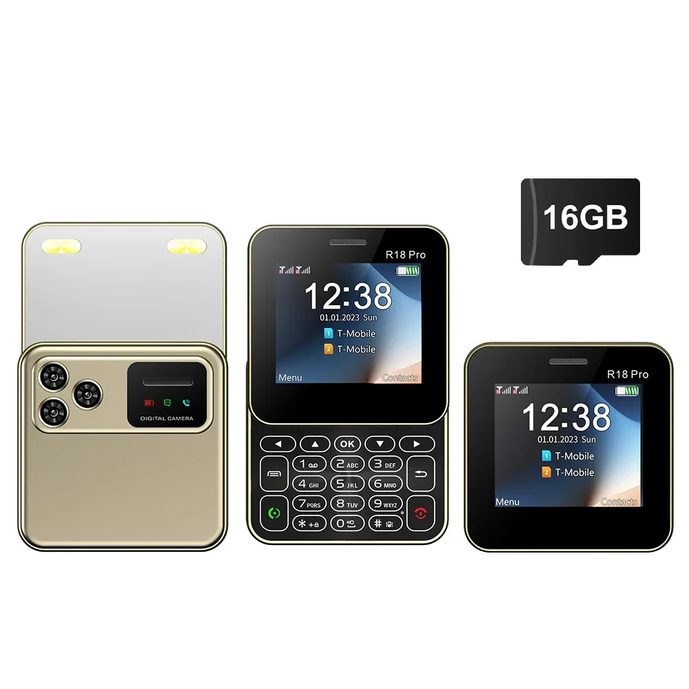 SERVO Rotating Mini Phone - 2G GSM Dual SIM Mobile Phone with FM Radio, MP4 Player & Flashlight
