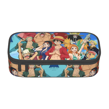 Cute Custom One Piece Pencil Case – Large Capacity Straw Hat Pirates Skull Stationery Bag for Boys & Girls