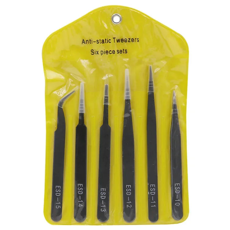 6PCS Anti-Static Stainless Steel Tweezers Set — Repair & Model Making Hand Tools