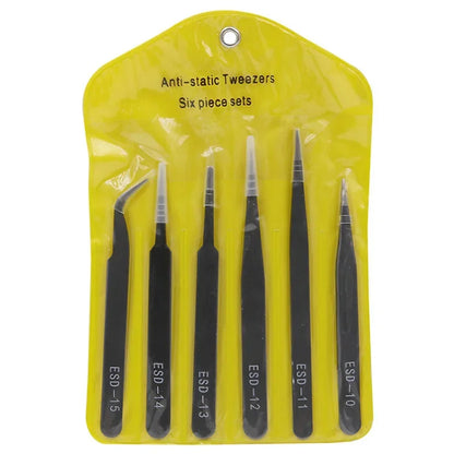 6PCS Anti-Static Stainless Steel Tweezers Set — Repair & Model Making Hand Tools