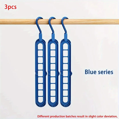 3pcs Foldable 9-Hole Plastic Hangers – Heavy Duty Space-Saving Clothes Organizer for Closet & Home