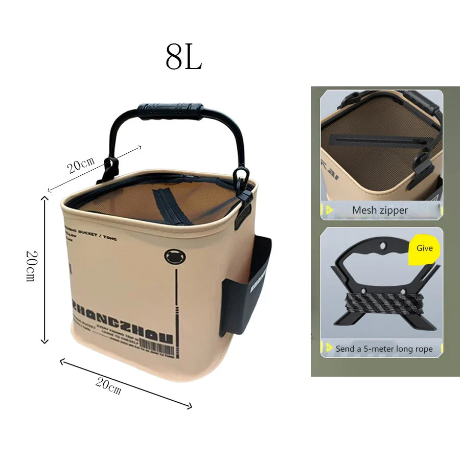Foldable Portable EVA Fishing Bucket – Live Fish Net with Rope for Outdoor and Home Use