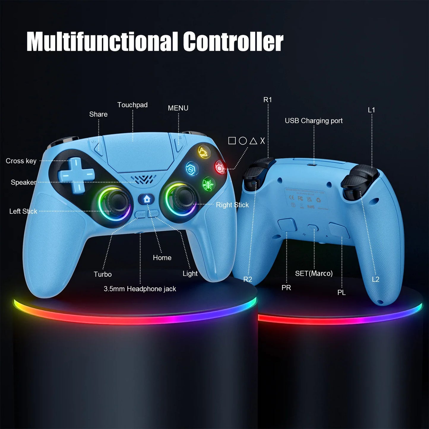 Wireless Bluetooth Gamepad Controller – Dual Vibration Turbo for PS5, PS5 Pro, PS5 Slim & PC