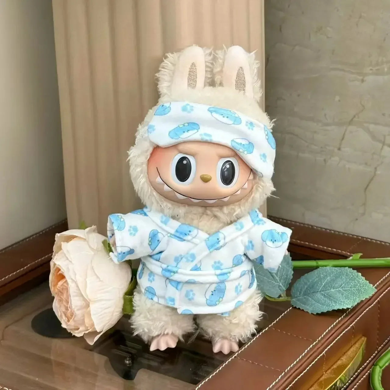 15-17cm Labubu Mini Pajamas Set with Eye Mask – 3-Piece Kawaii V1 V2 Doll Clothes for Plush Dolls & Kids Gifts