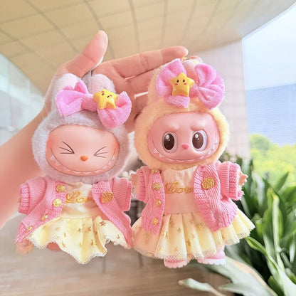 17cm Labubu Doll Clothes — Macaron Outfit Set with Hair Accessories | Cute DIY Gift for Kids