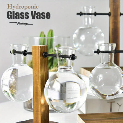 Hydroponic Glass Vase, Vintage Desktop Plant Terrarium Planter, Bulb Water Planting Propagation Vase for Hydroponics Plants