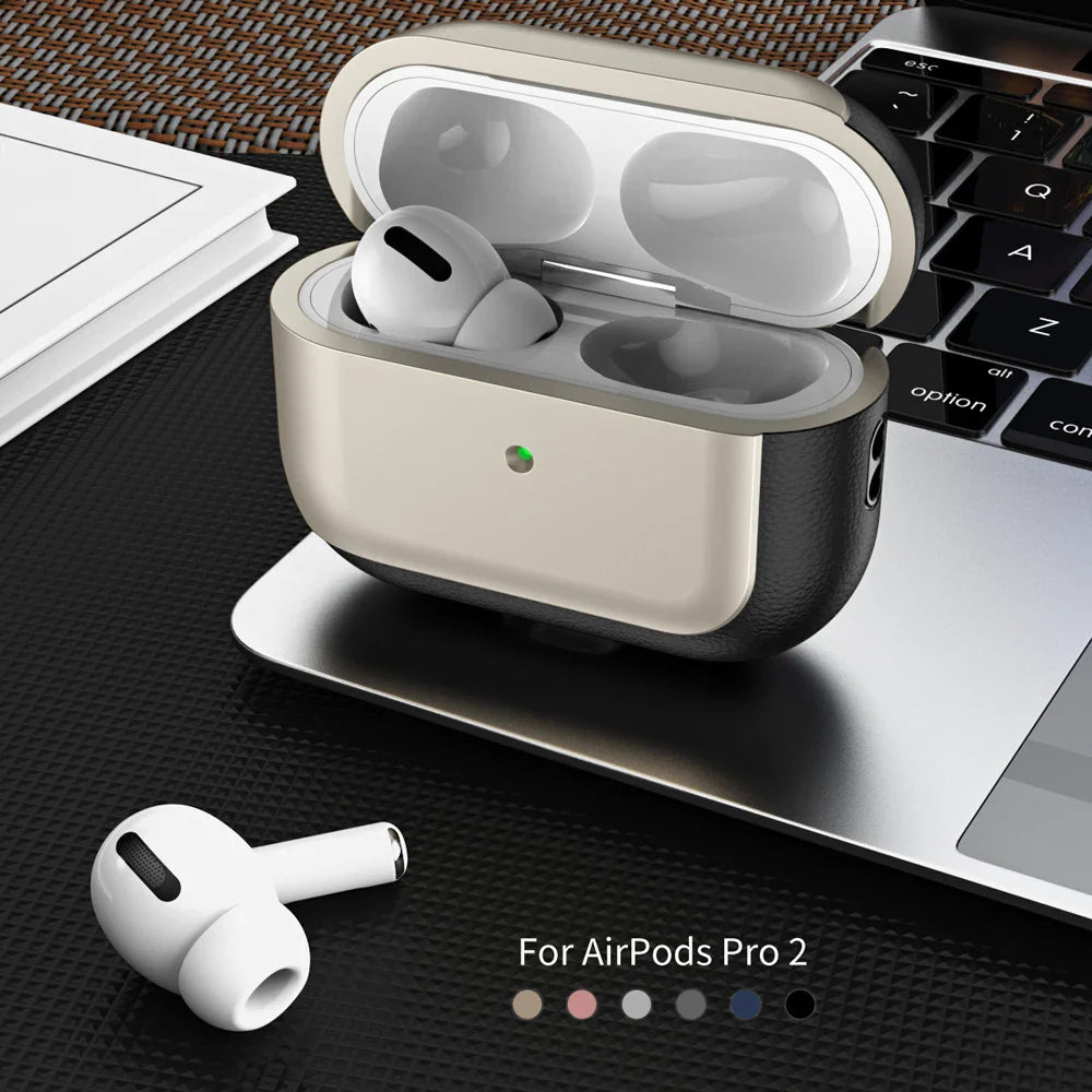 Luxury Leather Pattern Earphone Case for AirPods Pro 2/3/4 – Shockproof ANC Cover with Lanyard
