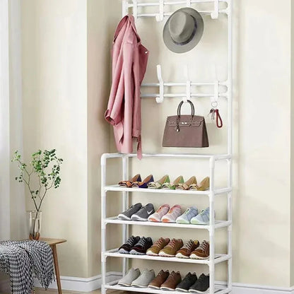 Multi-Layer Clothes Hanger & Shoe Rack – DIY Floor-Standing Hat and Shoes Organizer for Living Room Storage