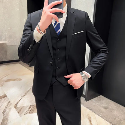 High-Quality Men’s 3-Piece Suit Set — Business Casual & Wedding Outfit (Jacket + Vest + Trousers), 2024 Fashion Banquet, Sizes S-6XL