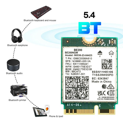 WiFi 7 Intel BE200 Wireless Network Card – Bluetooth 5.4 NGFF Adapter, 802.11AX 2.4G/5G/6GHz for Win10/11 PC