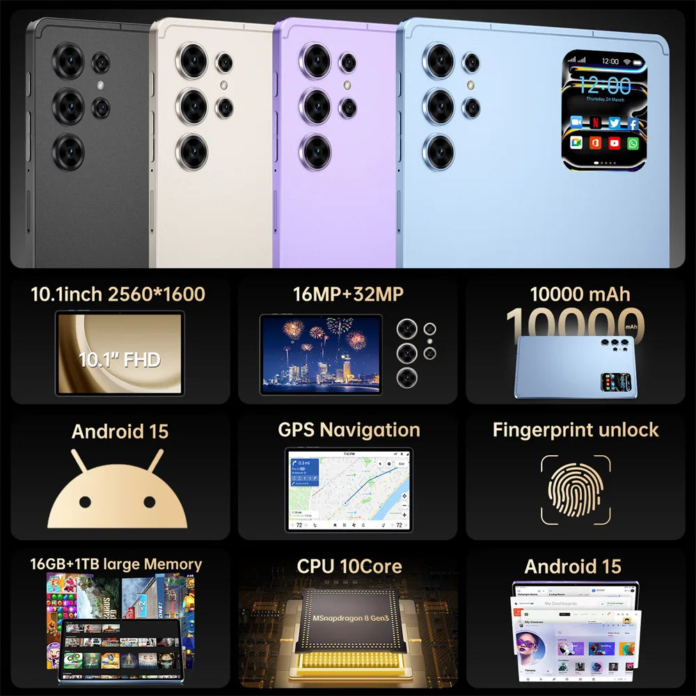 2026 Pad 25 Pro 10.1" Android Tablet – 22GB+2TB, 4G/5G Dual SIM, 10000mAh Kids & Global Version