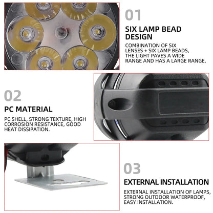 2PCS Work Lights: 6 LED Motorcycle Headlight Spot Light - Waterproof Super Bright Auxiliary Scooters, Universal 12v LED Bar