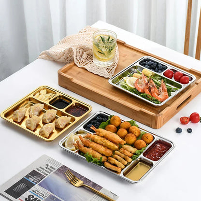 Gold Stainless Steel Divided Dining Plate – Compartment Food Serving Tray Kitchen Tableware