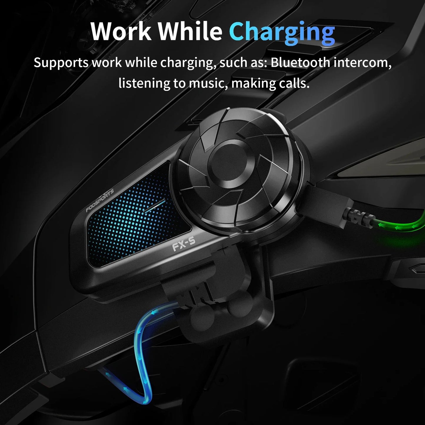 Fodsports FX-S Bluetooth Motorcycle Intercom — Wireless Helmet Headset with 1000M Range, BT5.4