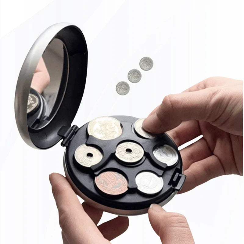 Round Japanese Coin Dispenser – Aluminum Alloy & Plastic Coin Purse Storage Wallet Holder