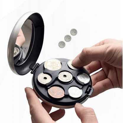 Round Japanese Coin Dispenser – Aluminum Alloy & Plastic Coin Purse Storage Wallet Holder
