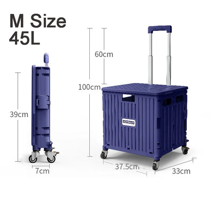 45/65L Folding Shopping Cart Trolley – Portable Home Cart with 2/4/8 Wheels