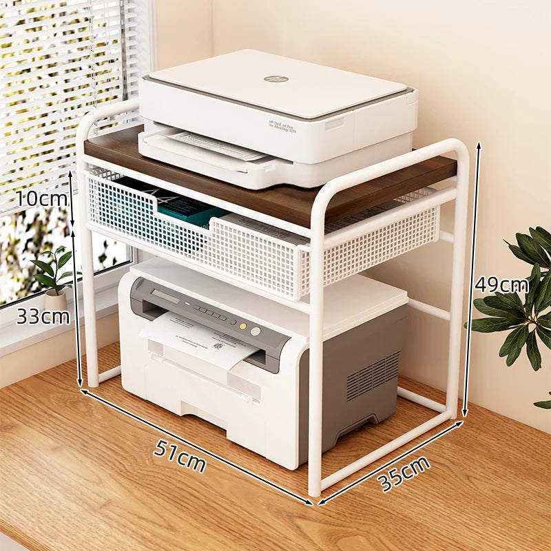 Office Printer Stand & Desktop Organizer – Foldable Multifunctional Shelf for Copier, Files & Space-Saving Storage