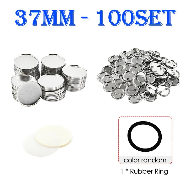 100 Sets Round Badge Pin Button Maker Machine - 25/32/37/44/58MM, DIY Punch Press Machine, Manual Badge Parts Consumables