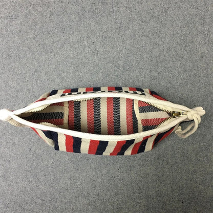 2024 Cotton Stripe Canvas Zip Pouch – Fashionable Handheld Cosmetic Cloth Bag