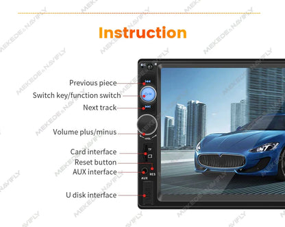 Navifly ND1 2-Din Car Radio — 7" HD Touchscreen Multimedia Player, Universal MP5 Stereo with Bluetooth, TF, FM & Camera Support