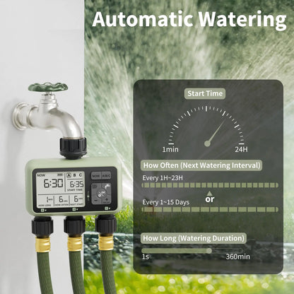 Diivoo 3-Zone Garden Water Timer – Programmable Automatic Irrigation System with Rain Delay & Manual/Auto Modes for Lawn & Yard