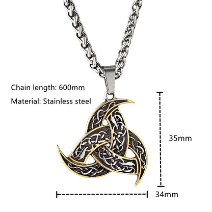 Men’s Celtics Knot Trinity Pendant Necklace — Stainless Steel Norse Runes Viking Amulet, Slavic Icelandic Vintage Jewelry Gift