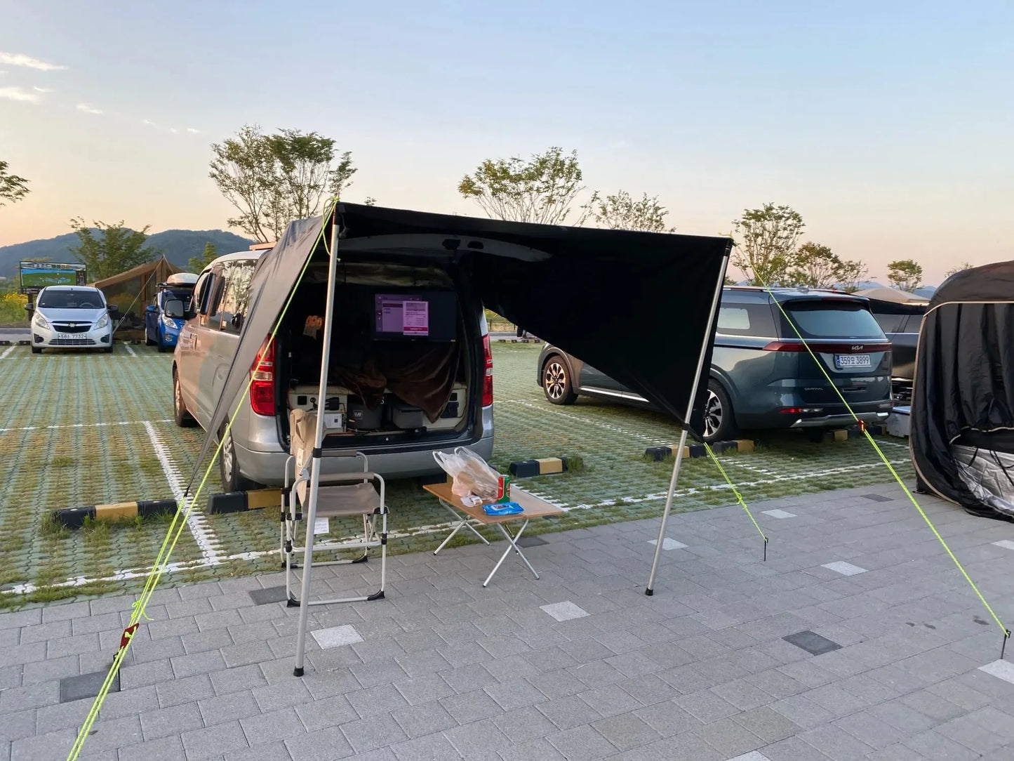 Bat Shape Black Coating Car Side Awning Tarp – 2x3 Waterproof Outdoor Shelter Tent for SUV & Van
