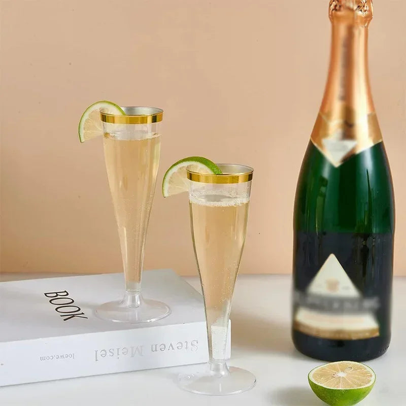 25Pcs 5oz Clear Plastic Champagne Flutes – Disposable Sparkling Wine & Cocktail Cups for Weddings, Parties & Toasting Events