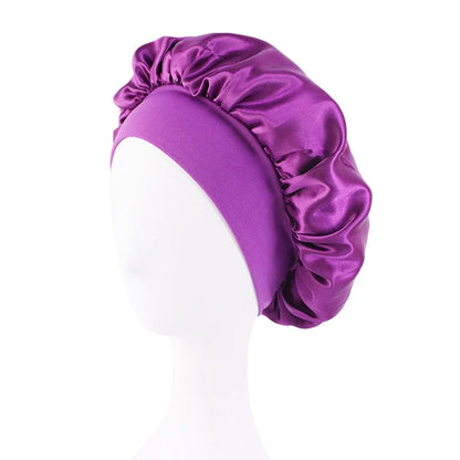 Women's Satin Wide-Brimmed Bonnet – Unisex Night Sleeping & Bathing Head Wrap with Elastic Band for Hair Care