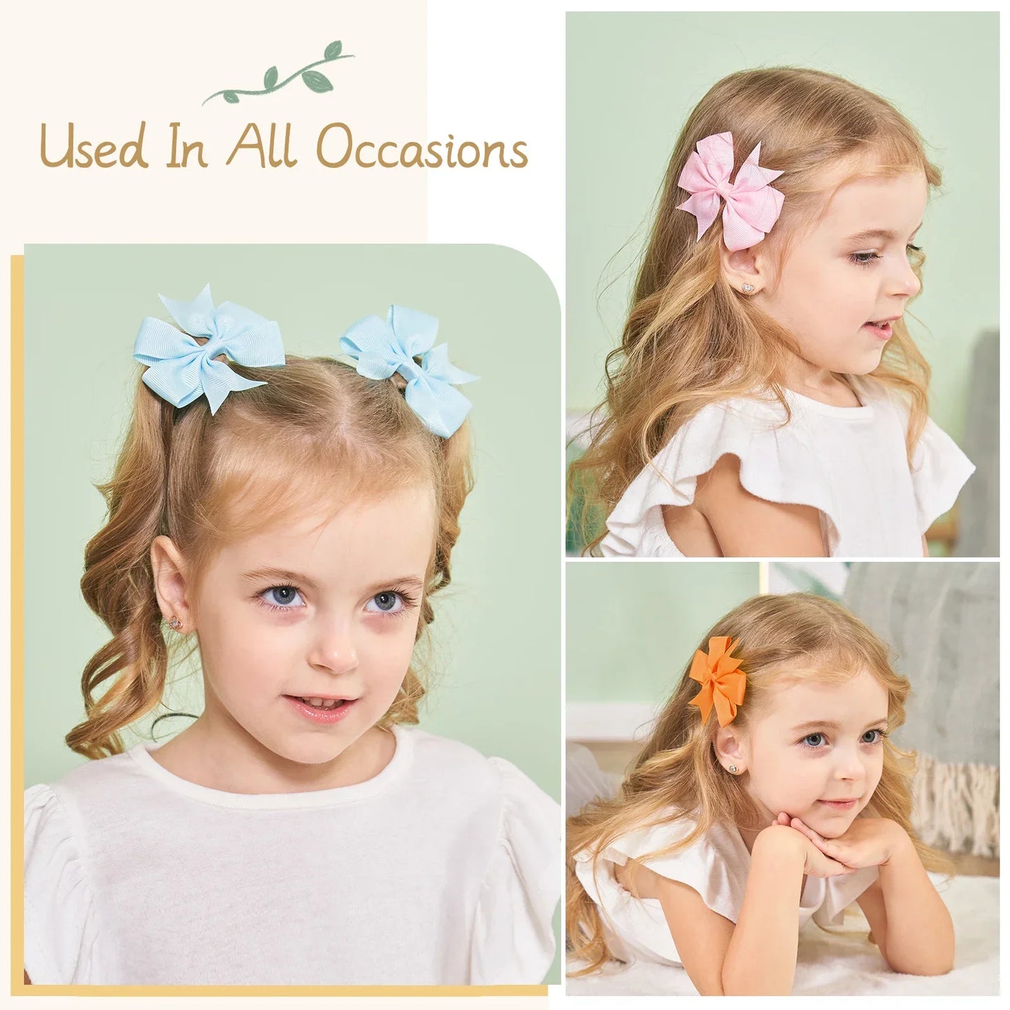20/40PCS Sweet Candy Color Bow Hair Clip Set – Cute Ribbon Hairpins for Baby Girls & Kids Hair Accessories Gift