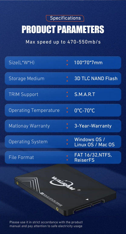 WALRAM SSD 240GB, 120GB, 480GB – 2.5" SATA3 Solid State Drive for Desktop & Laptop, Available in 128GB, 256GB, 512GB, 1TB