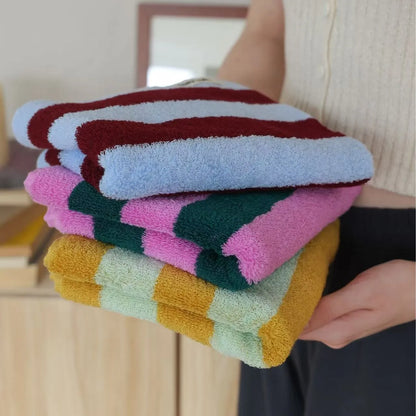 Autumn Winter Striped Cotton Bath Towel – Soft Plush Absorbent Washcloth for Bathroom Use, Unisex Home Spa & Hotel Towel
