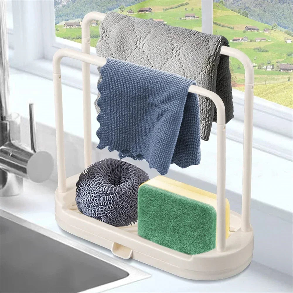 Detachable Kitchen & Bathroom Dishcloth Holder – Sink Sponge Rack & Scrubber Brush Organizer Shelf