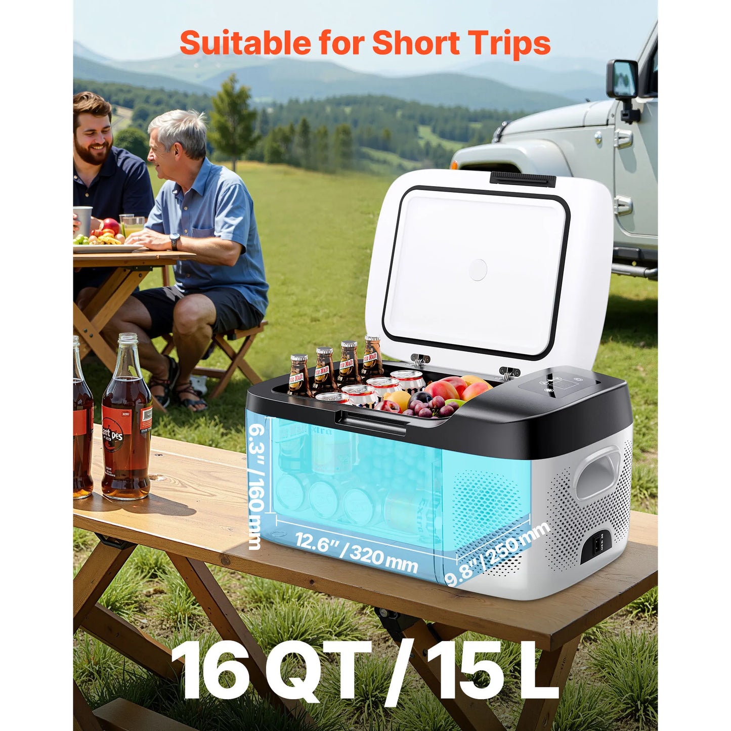 SucceBuy 15L Portable Car Fridge Freezer - 12V/24V Mini Compressor Cooler for RV Camping Travel and Outdoor Use
