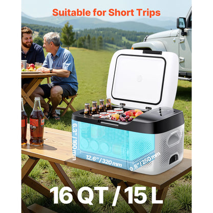 SucceBuy 15L Portable Car Fridge Freezer - 12V/24V Mini Compressor Cooler for RV Camping Travel and Outdoor Use