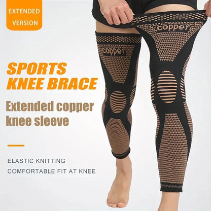 Copper Compression Knee Sleeves – Stretchable Breathable Knee Brace Support for Full Leg Stability, Pain Relief & Sports Recovery Knit Fabric