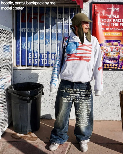 Y2K Vintage American Pattern Jeans for Men & Women – Gothic Harajuku Hip Hop Wide Leg Streetwear