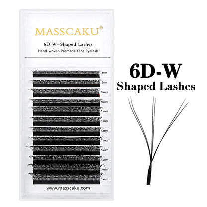 MASSCAKU 12 Lines Premium Mink 3D–6D W Shape Pre-Made Lash Extensions – Soft Natural False Eyelash Extension Supplies