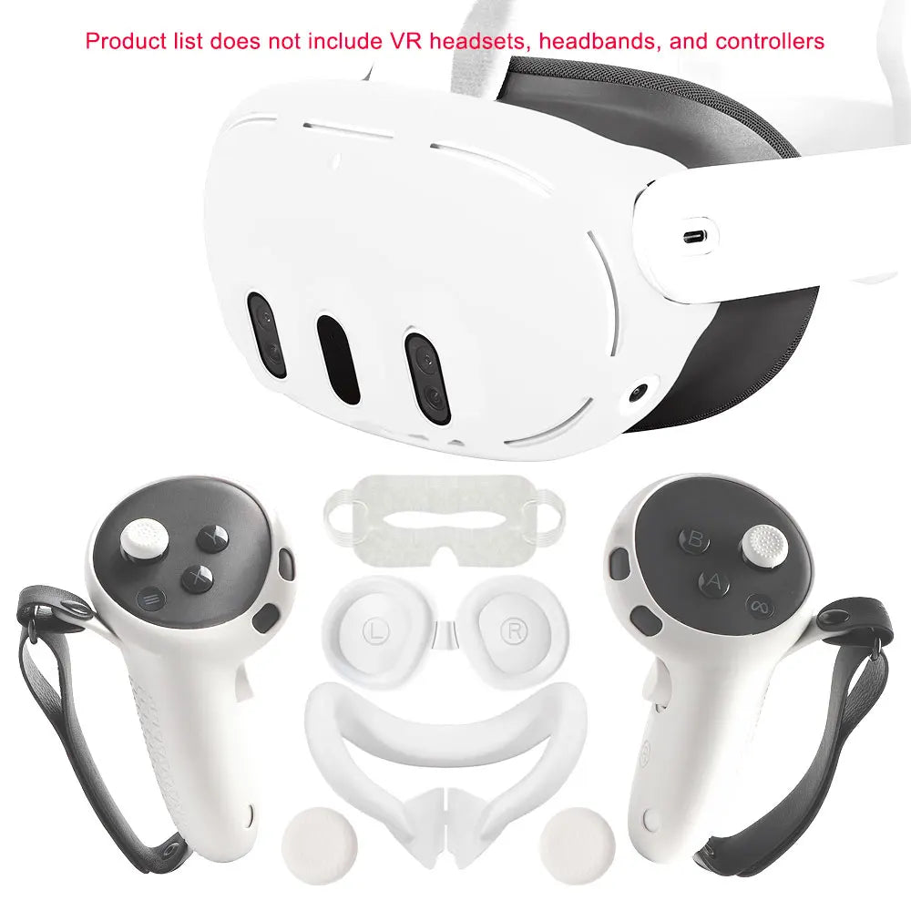 Silicone Protective Cover Set for Meta Quest 3 — VR Headset, Controller Grip, Lens Cap & Face Cover Accessories